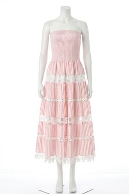NEW STRUT & BOLT lena eyelet midi dress in pink stripe